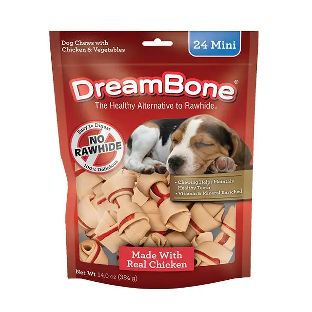 DreamBone Chicken Classic Bone Chews - Mini Bones 24 count bag - Pet