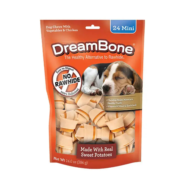 DreamBone Sweet Potato Classic Bone Chews - Mini Bones 24 count - Pet