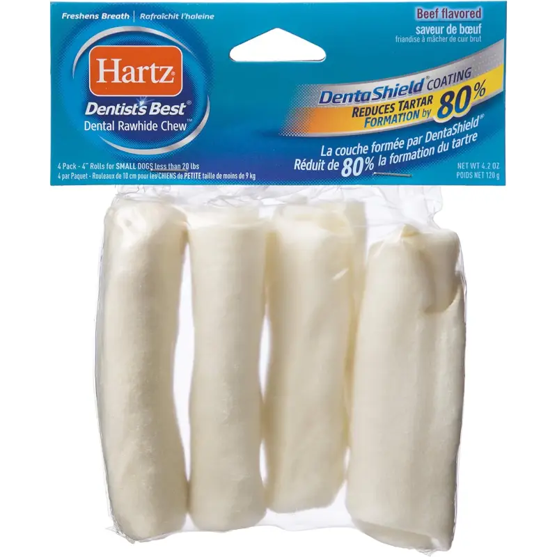 Hartz Dentist’s Best 4’’ Rolled Rawhide Chew Beef Flavor 4 pack - Pet