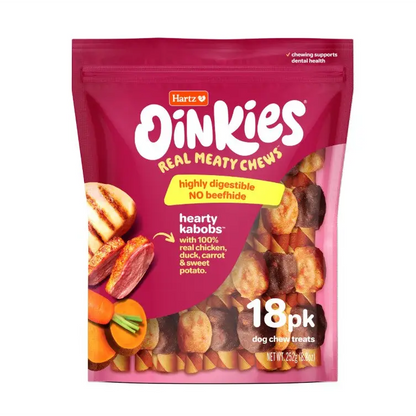 Hartz Oinkies Real Meaty Chews Hearty Kabobs 18 count