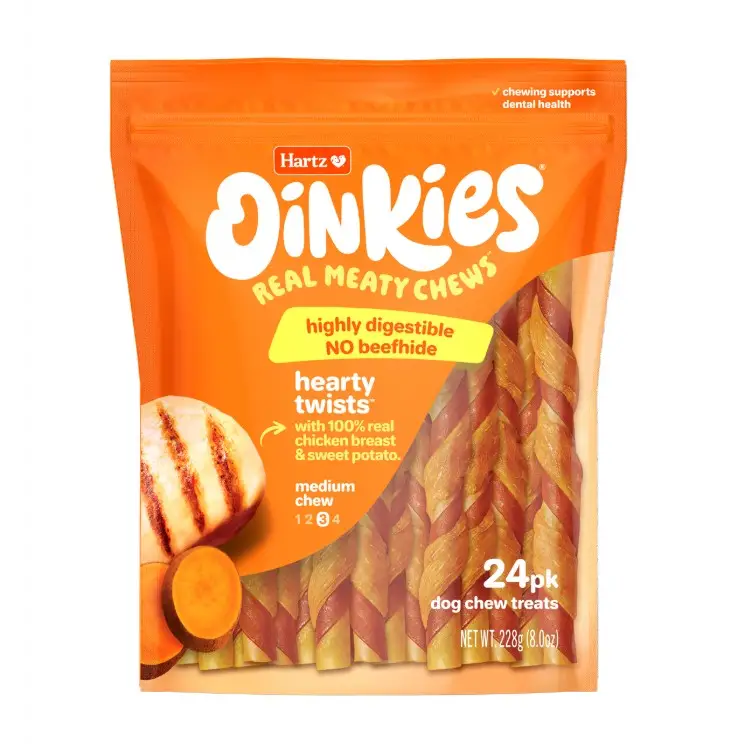 Hartz Oinkies Real Meaty Chews Hearty Twists 24 count