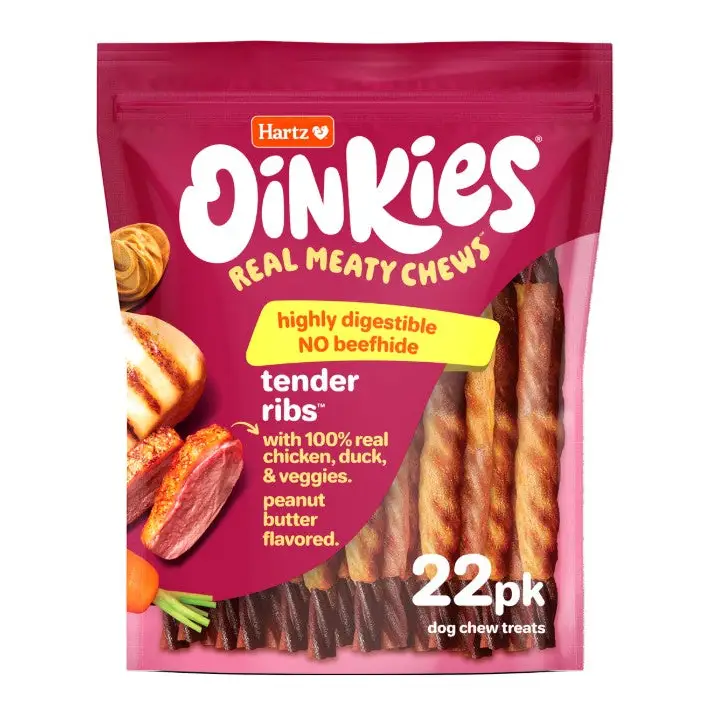 Hartz Oinkies Real Meaty Chews Tender Ribs 22 count