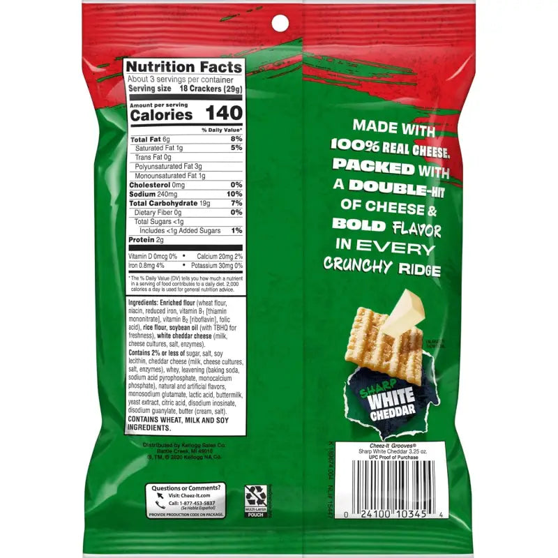 Keebler Cheez-It Grooves White Cheddar 3.25 oz. bag (Case of 6 bags)(93647) - Grocery