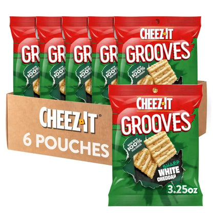 Keebler Cheez-It Grooves White Cheddar 3.25 oz. bag (Case of 6 bags)(93647) - Grocery