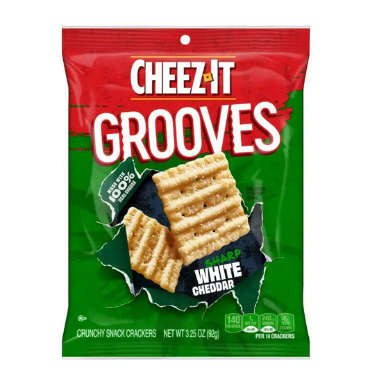 Keebler Cheez-It Grooves White Cheddar 3.25 oz. bag (Case of 6 bags)(93647) - Grocery