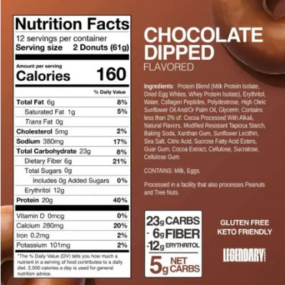 Legendary Chocolate Glazed Protein Donuts - 12 Count Box (97273)