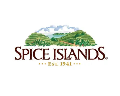 A logo for a spice company with an island landscape.