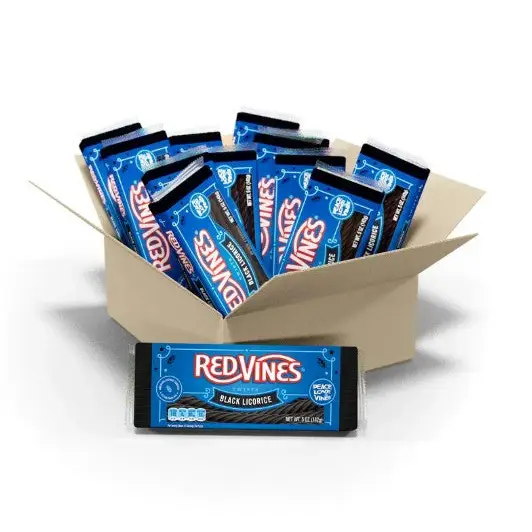Red Vines Black Licorice Candy Twists 5 oz. - Case - 12 Trays