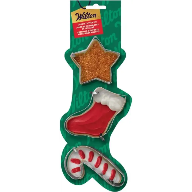 Wilton Metal Christmas Cookie Cutters 3 piece (Star Stocking Candy Cane)